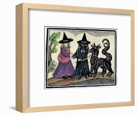 A black and a white witch with a devil animal-Unknown-Framed Giclee Print