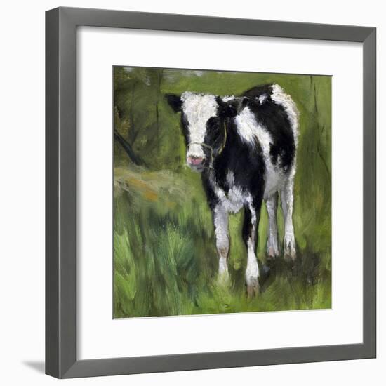 A Black and White Spotted Calf, Standing in a Meadow-Geo Poggenbeek-Framed Art Print