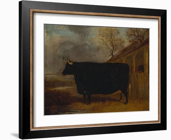 A Black Bull Standing by a Cowshed, an Extensive Landscape Beyond-James Pollard-Framed Giclee Print