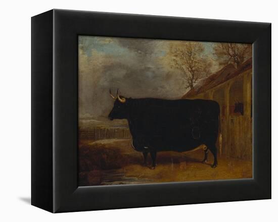 A Black Bull Standing by a Cowshed, an Extensive Landscape Beyond-James Pollard-Framed Premier Image Canvas