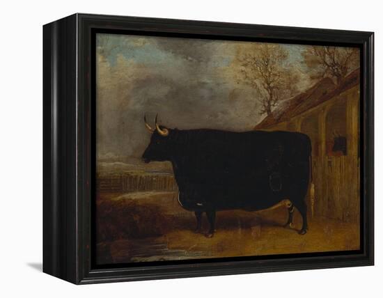 A Black Bull Standing by a Cowshed, an Extensive Landscape Beyond-James Pollard-Framed Premier Image Canvas