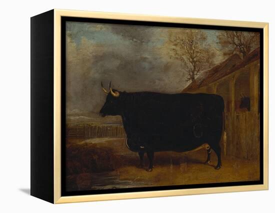 A Black Bull Standing by a Cowshed, an Extensive Landscape Beyond-James Pollard-Framed Premier Image Canvas