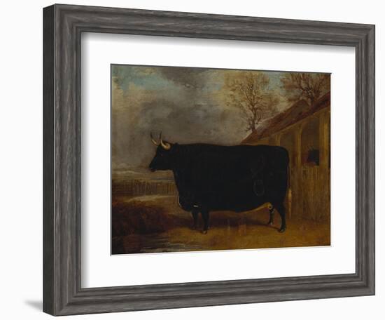 A Black Bull Standing by a Cowshed, an Extensive Landscape Beyond-James Pollard-Framed Giclee Print