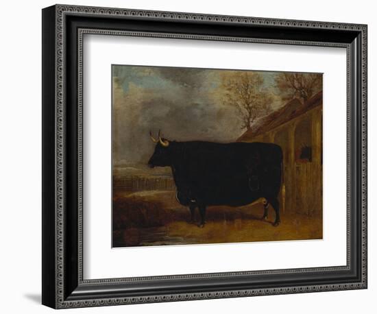 A Black Bull Standing by a Cowshed, an Extensive Landscape Beyond-James Pollard-Framed Giclee Print