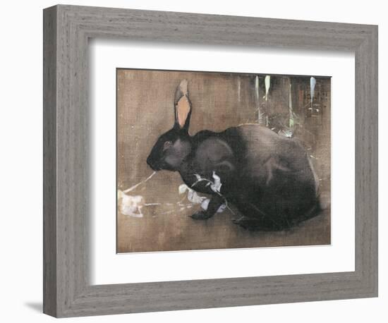 A Black Rabbit (Bodycolour on Linen)-Joseph Crawhall-Framed Giclee Print