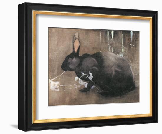 A Black Rabbit (Bodycolour on Linen)-Joseph Crawhall-Framed Giclee Print