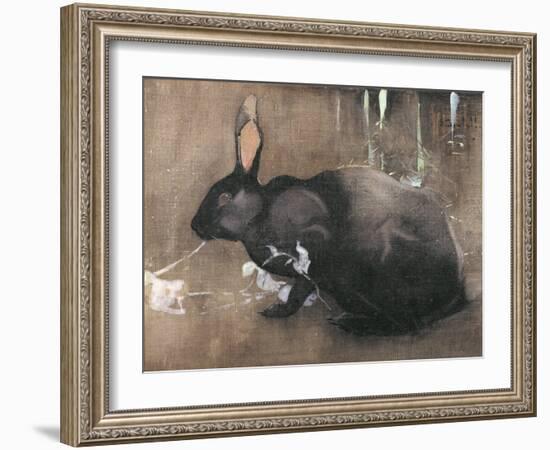 A Black Rabbit (Bodycolour on Linen)-Joseph Crawhall-Framed Giclee Print