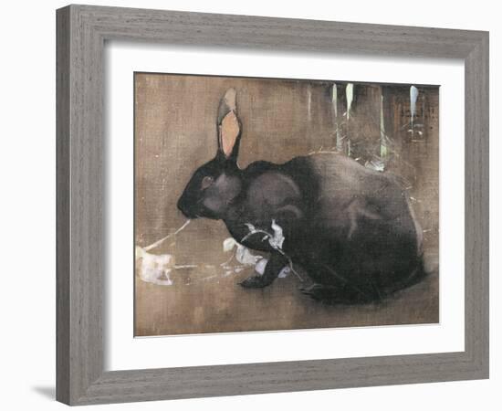 A Black Rabbit (Bodycolour on Linen)-Joseph Crawhall-Framed Giclee Print