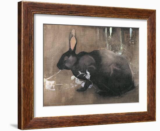 A Black Rabbit (Bodycolour on Linen)-Joseph Crawhall-Framed Giclee Print