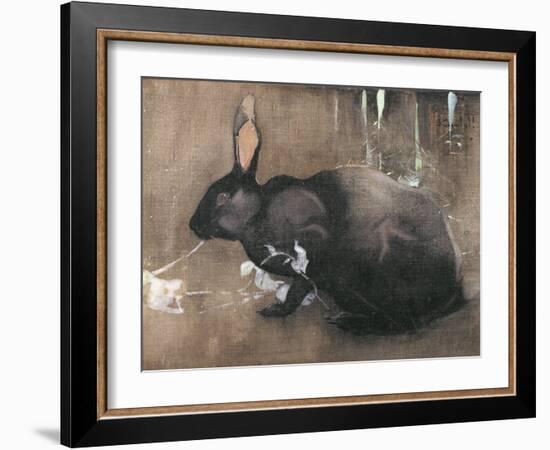 A Black Rabbit (Bodycolour on Linen)-Joseph Crawhall-Framed Giclee Print