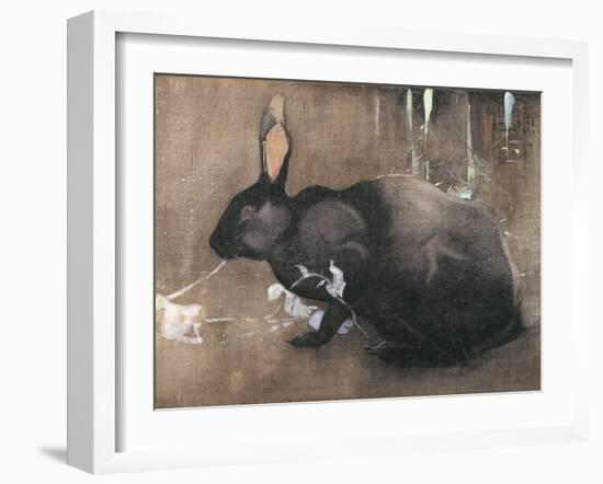 A Black Rabbit (Bodycolour on Linen)-Joseph Crawhall-Framed Giclee Print