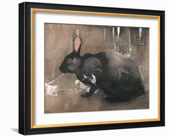 A Black Rabbit (Bodycolour on Linen)-Joseph Crawhall-Framed Giclee Print