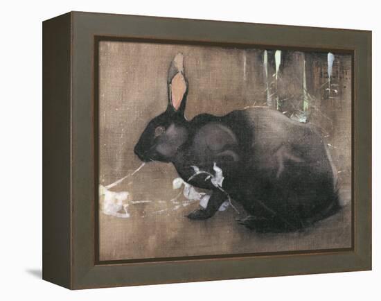 A Black Rabbit (Bodycolour on Linen)-Joseph Crawhall-Framed Premier Image Canvas