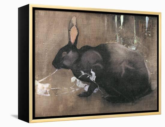 A Black Rabbit (Bodycolour on Linen)-Joseph Crawhall-Framed Premier Image Canvas