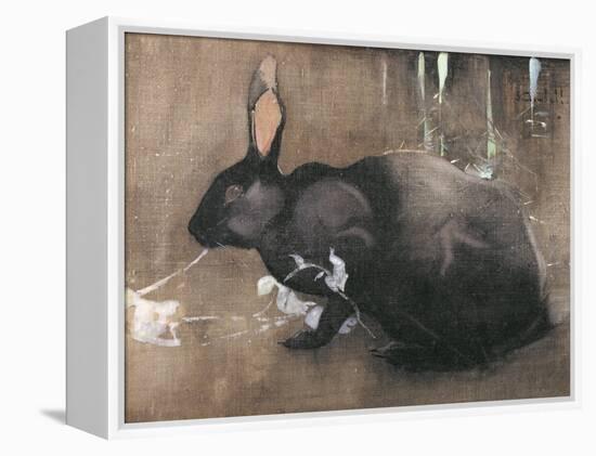 A Black Rabbit (Bodycolour on Linen)-Joseph Crawhall-Framed Premier Image Canvas