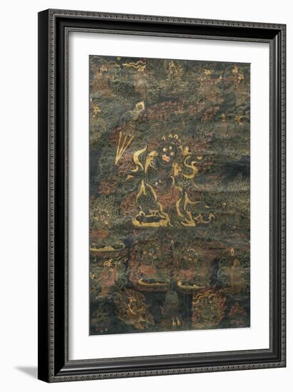 A Black Tibetan Thanka in Gold, Grey and Red Depicting Dharmapala, 19th Century-null-Framed Giclee Print
