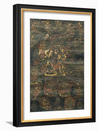 A Black Tibetan Thanka in Gold, Grey and Red Depicting Dharmapala, 19th Century-null-Framed Giclee Print