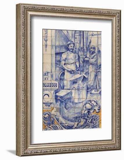 A Blacksmith's Workshop Depicted on Traditional Portuguese Azulejo Tiles on a Building in Alfama-Stuart Forster-Framed Photographic Print