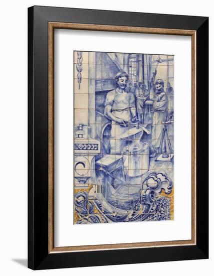 A Blacksmith's Workshop Depicted on Traditional Portuguese Azulejo Tiles on a Building in Alfama-Stuart Forster-Framed Photographic Print