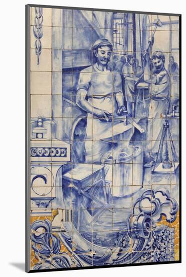 A Blacksmith's Workshop Depicted on Traditional Portuguese Azulejo Tiles on a Building in Alfama-Stuart Forster-Mounted Photographic Print