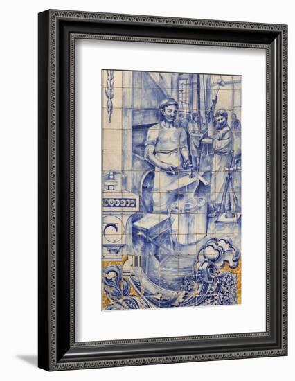 A Blacksmith's Workshop Depicted on Traditional Portuguese Azulejo Tiles on a Building in Alfama-Stuart Forster-Framed Photographic Print