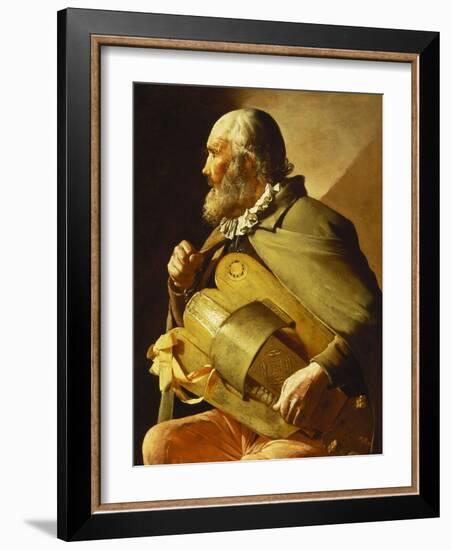 A Blind Hurdy-Gurdy Player, Seated Three-Quarter Length, in Profile to the Left-Georges de La Tour-Framed Giclee Print