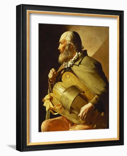 A Blind Hurdy-Gurdy Player, Seated Three-Quarter Length, in Profile to the Left-Georges de La Tour-Framed Giclee Print