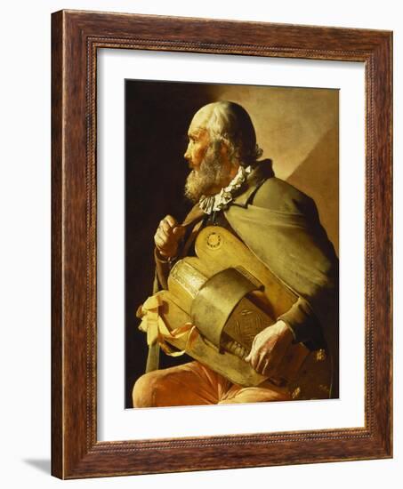 A Blind Hurdy-Gurdy Player, Seated Three-Quarter Length, in Profile to the Left-Georges de La Tour-Framed Giclee Print