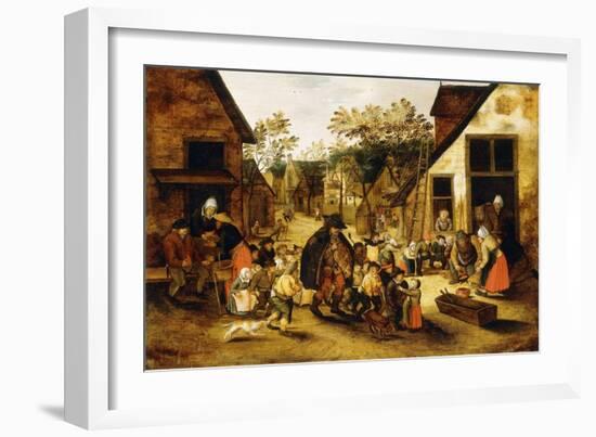 A Blind Hurdy-Gurdy Player Surrounded by Children in a Village, C.1610-Pieter Brueghel the Younger-Framed Giclee Print