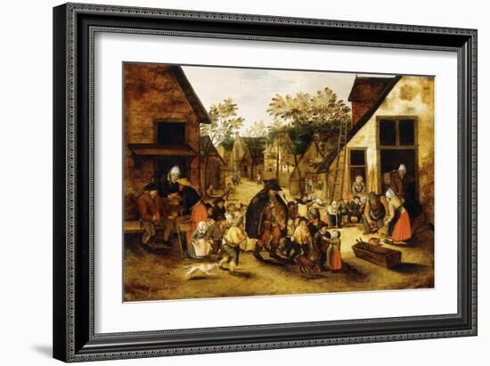 A Blind Hurdy-Gurdy Player Surrounded by Children in a Village, C.1610-Pieter Brueghel the Younger-Framed Giclee Print