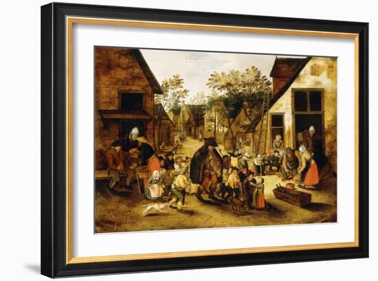 A Blind Hurdy-Gurdy Player Surrounded by Children in a Village, C.1610-Pieter Brueghel the Younger-Framed Giclee Print