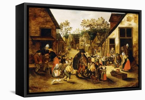 A Blind Hurdy-Gurdy Player Surrounded by Children in a Village, C.1610-Pieter Brueghel the Younger-Framed Premier Image Canvas