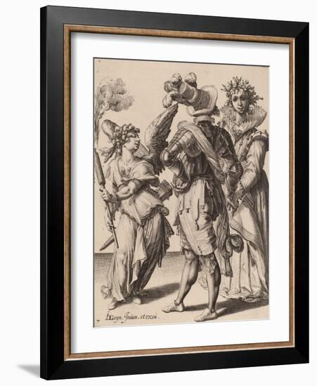 A Blindfolded Cupid Holding a Torch Before a Couple, attributed to Zacharias Dolendo, 1595-6-Jacques II de Gheyn-Framed Giclee Print