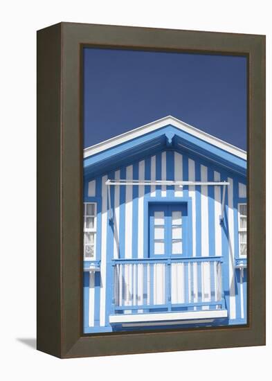 A Blue Candy-Striped Beach House in Costa Nova, Beira Litoral, Portugal-Julian Castle-Framed Stretched Canvas