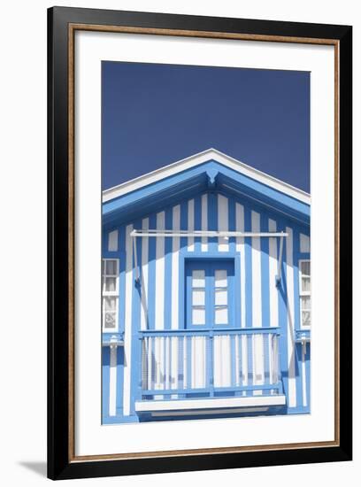 A Blue Candy-Striped Beach House in Costa Nova, Beira Litoral, Portugal-Julian Castle-Framed Photo