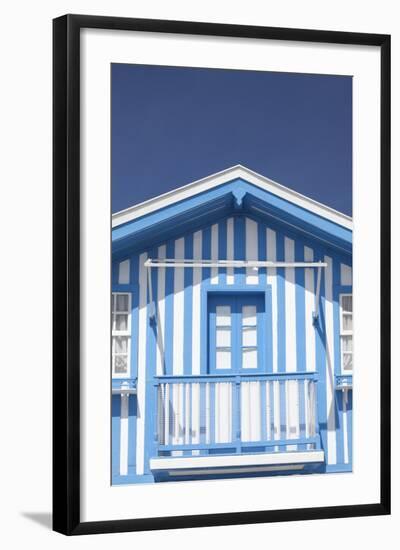 A Blue Candy-Striped Beach House in Costa Nova, Beira Litoral, Portugal-Julian Castle-Framed Photo
