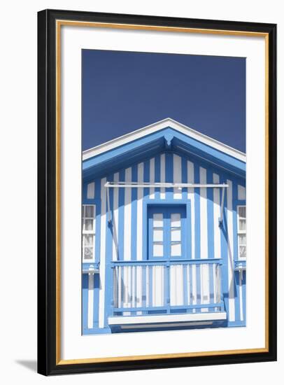 A Blue Candy-Striped Beach House in Costa Nova, Beira Litoral, Portugal-Julian Castle-Framed Photo