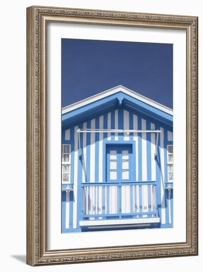 A Blue Candy-Striped Beach House in Costa Nova, Beira Litoral, Portugal-Julian Castle-Framed Photo