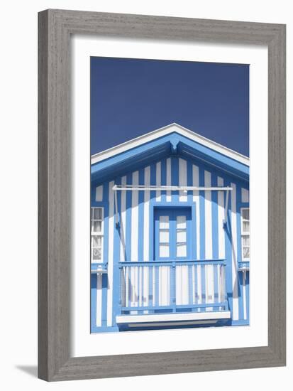 A Blue Candy-Striped Beach House in Costa Nova, Beira Litoral, Portugal-Julian Castle-Framed Photo