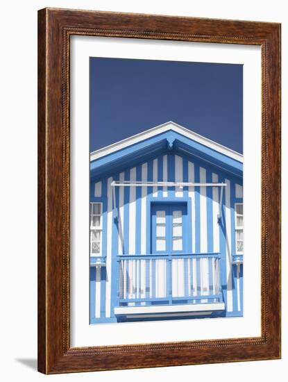 A Blue Candy-Striped Beach House in Costa Nova, Beira Litoral, Portugal-Julian Castle-Framed Photo