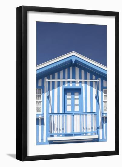 A Blue Candy-Striped Beach House in Costa Nova, Beira Litoral, Portugal-Julian Castle-Framed Photo