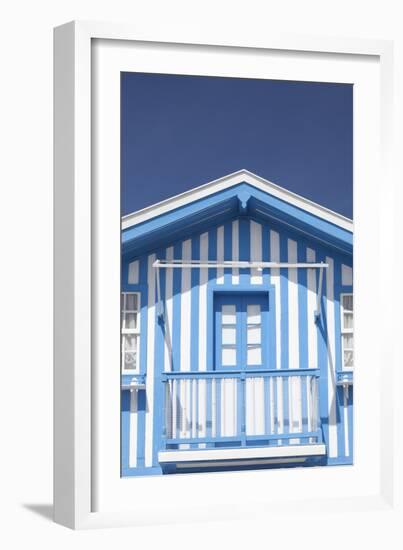 A Blue Candy-Striped Beach House in Costa Nova, Beira Litoral, Portugal-Julian Castle-Framed Photo