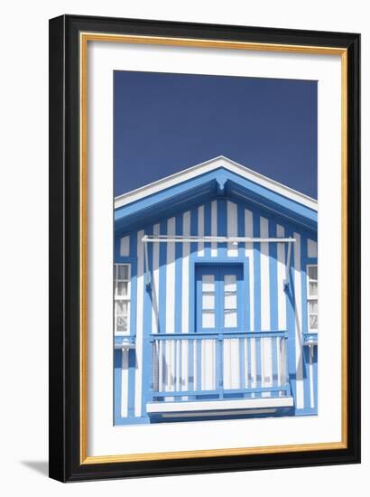 A Blue Candy-Striped Beach House in Costa Nova, Beira Litoral, Portugal-Julian Castle-Framed Photo