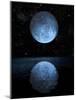 A Blue Moon Rising over a Calm Alien Ocean with a Starry Sky as a Backdrop-null-Mounted Art Print
