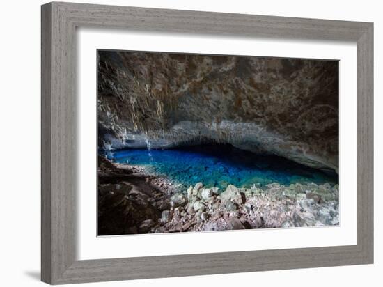 A Blue Underground Lake in Grotto Azul Cave System, Bonito, Brazil-Alex Saberi-Framed Photographic Print