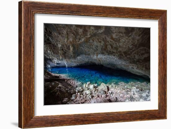 A Blue Underground Lake in Grotto Azul Cave System, Bonito, Brazil-Alex Saberi-Framed Photographic Print