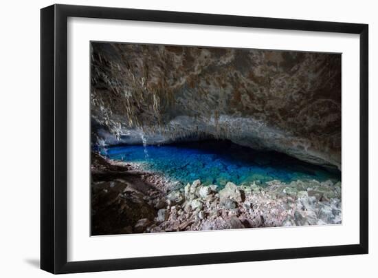 A Blue Underground Lake in Grotto Azul Cave System, Bonito, Brazil-Alex Saberi-Framed Photographic Print