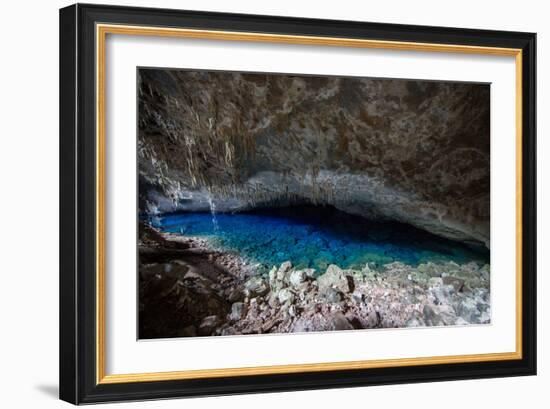 A Blue Underground Lake in Grotto Azul Cave System, Bonito, Brazil-Alex Saberi-Framed Photographic Print