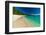 A boat anchored off the shore of a pristine tropical beach. Denis Island, Seychelles.-Sergio Pitamitz-Framed Photographic Print