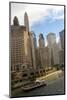 A Boat and Buildings Along the Chicago River, Chicago, Illinois, USA-Susan Pease-Mounted Photographic Print